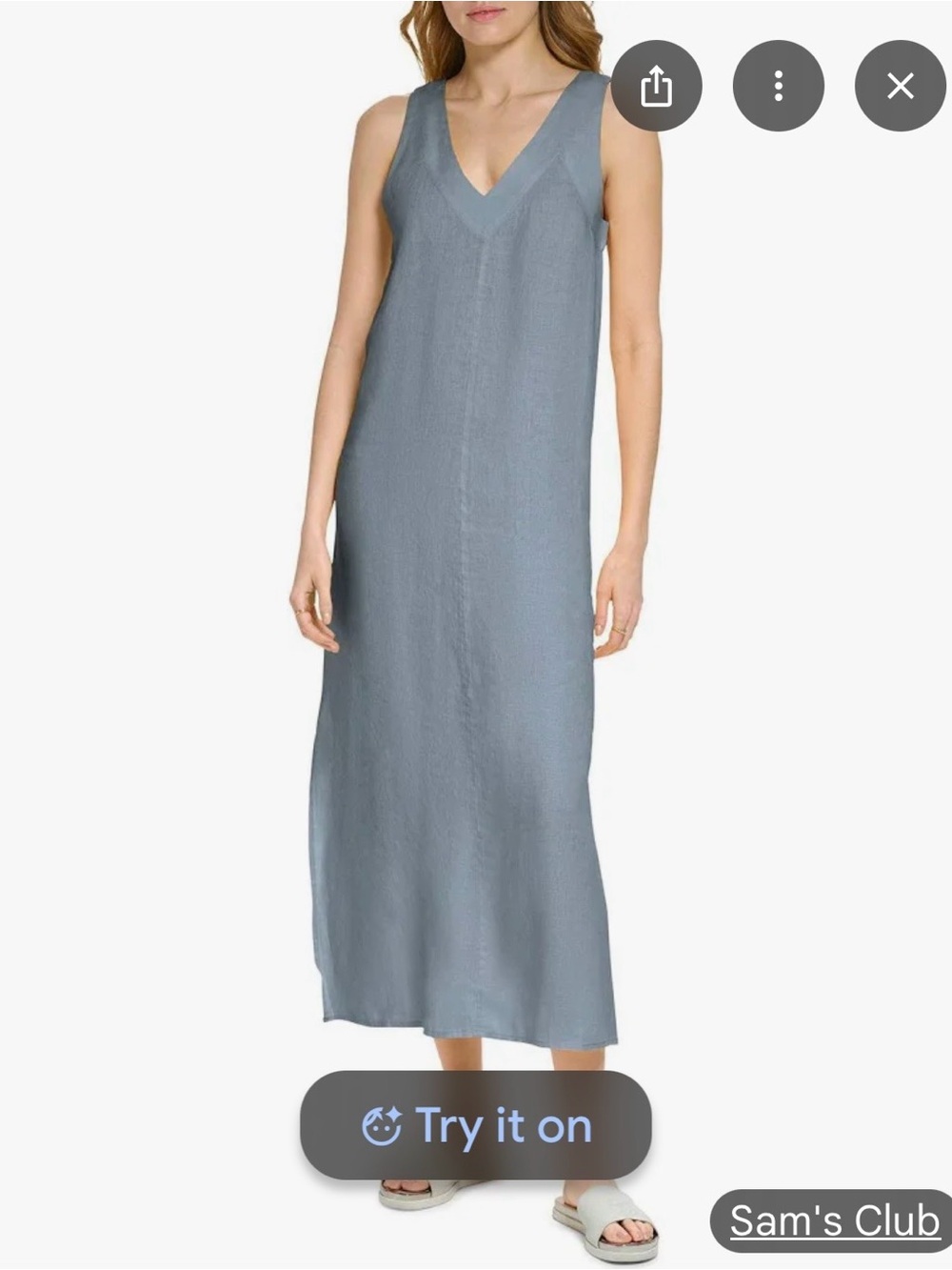 DKNY women’s lightweight breathable linen maxi dress with side slits size xs XXL
